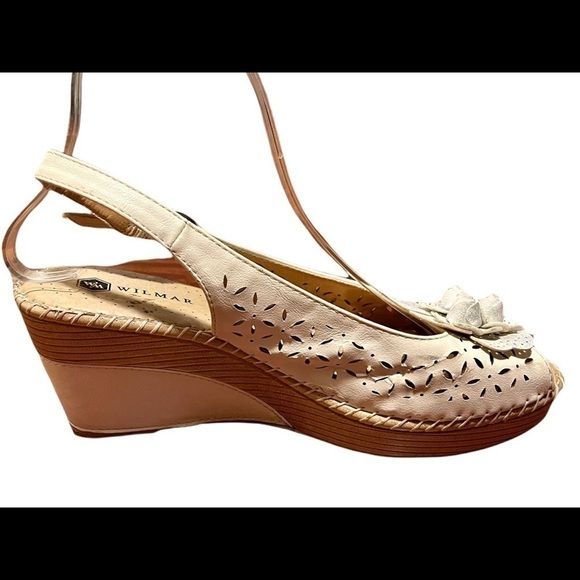 Vintage Wilmar Leather White Floral Cutout Wedges Size 38 - Picture 3 of 10